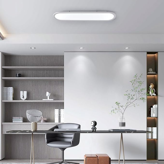 Ganeed 27.6 Inch LED Ceiling Light, High Brightness Linear Ceiling Lamps,6000K Cool White Modern Ultra Thin Low Profile Light Fixture for Bedroom Kitchen Study Room Hallway,White/36W