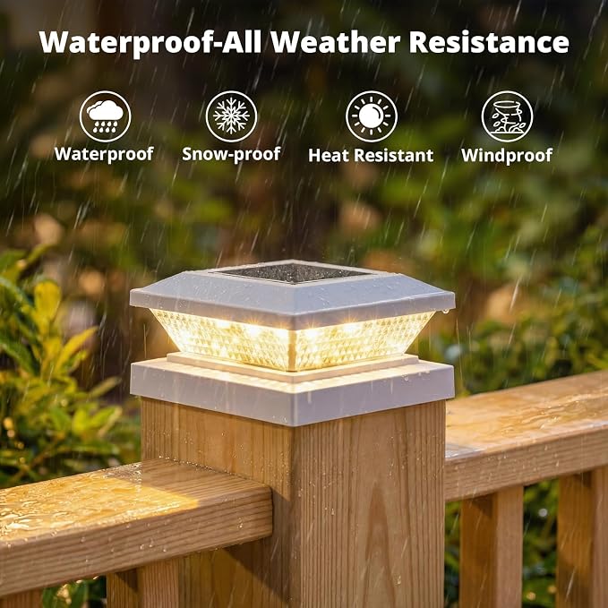 Mlambert 4x4 Solar Post Cap Lights Outdoor 4 Pack, Waterproof Solar Fence Light for Wooden/Vinyl Post, 2 Color Outside Deck Patio Porch Decor, White