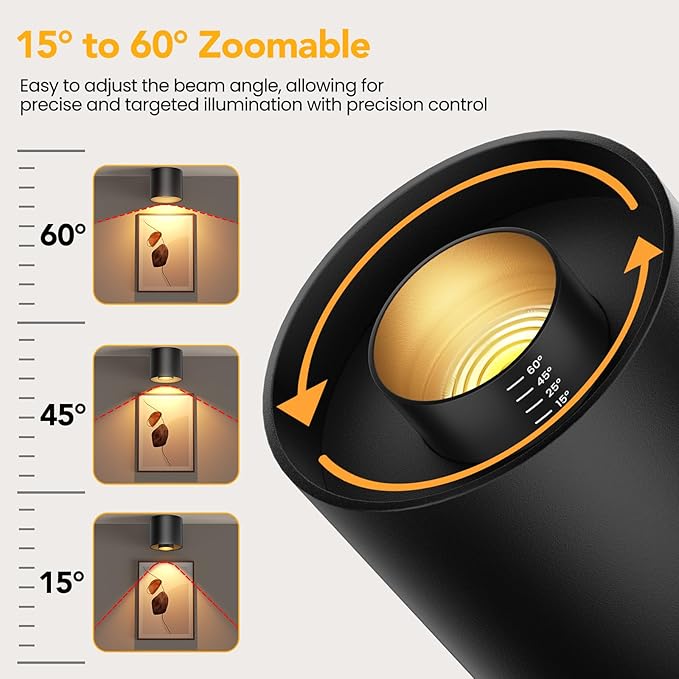 3-Color&Watt Zoomable Ceiling Spotlight Fixtures, Flush Mount Ceiling Light Fixture Dimmable LED Spot Lights Indoor, 4.72" Cylinder Light for Hallway Kitchen Entryway Foyer, 30W Black