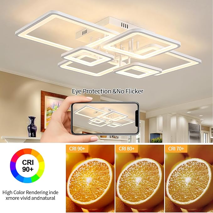 Shine LUEST Modern LED Ceiling Lights for Bedroom Dimmable Modern 6 Ring Square Ceiling Lights for Living Room with Remote Control White Bedroom Ceiling Lamp Fixures for Kitchen,Bathroom,Balcony