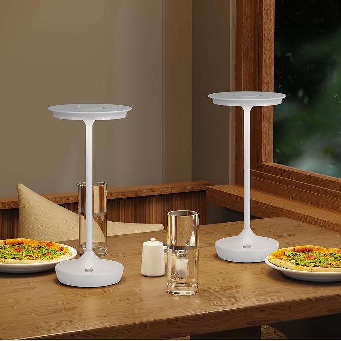 2 Pack LED Rechargeable Cordless Table Lamps, Portable Outdoor Battery Operated 3 Color Stepless Dimming Tables Light with Memory Function for Patio Restaurant Dining Room White