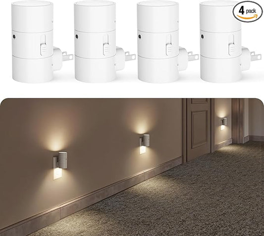 VOLISUN Night Light, Dimmable Led Night Lights Plug into Wall, Amber/3000K/4500K, 0-100LM Adjustable Brightness, Dusk to Dawn Nightlight for Hallway, Bathroom, Bedroom White 4 Pack