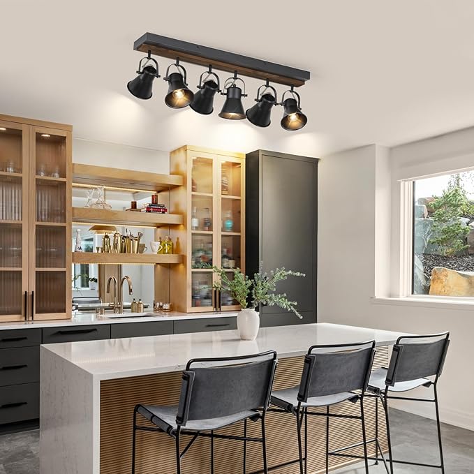 KEESFU 6-Light Track Lighting Kit,Black Semi Flush Mount Ceiling Light with 6 Rotatable Light Heads,Modern Farmhouse Lighting for Livingroom,Bedroom,Hallway,Art Wall,Bathroom,Kitchen.(6-Light)