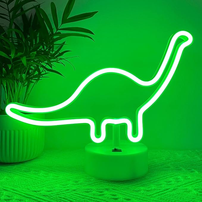 HOHOSIGN Dinosaur Neon Sign Dino Light Green LED Dinosaur Neon Light Room Decor for Boys Room Kids Girls Bedroom Nursery, Classroom Table Desk Stand Night LED Sign Toddlers Present Christmas Birthday