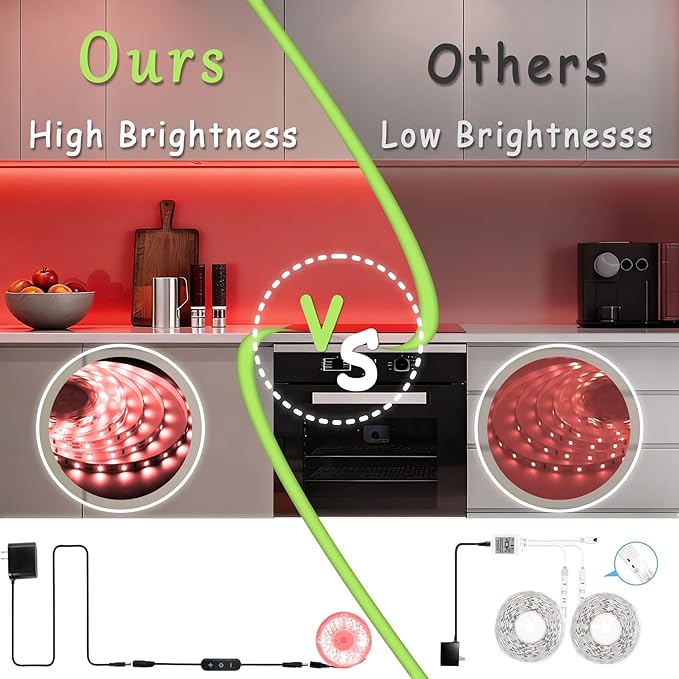 Red 10 Foot Led Lights Strip Indoor Rope Lights Easy DIY Cuttable Strip Lights for Wine Cabinet Bar Room Bathroom Living Room Kitchen Ceiling Wall Vanity Mirror Decor