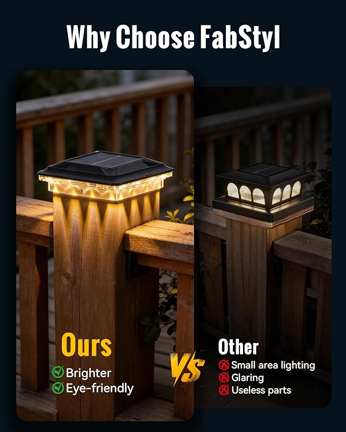 Solar Post Cap Lights 16 LEDs Outdoor Waterproof 12 Pack for 4x4 Vinyl/Wooden Fence Post Light Solar Powered with 3000/4500/6000K 3 Modes, Deck Post Cap Light for Garden, Patio, Porch