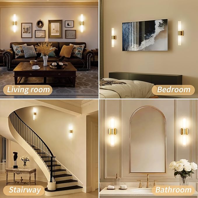 Kalium Bathroom Wall Sconce Fixture, 21 Inch Modern Vanity Lights with Frosted Glass Shade, Indoor Sconces Lighting Wall Decor Lamps for Bathrooms Living Room Stairs Bedroom (Gold)