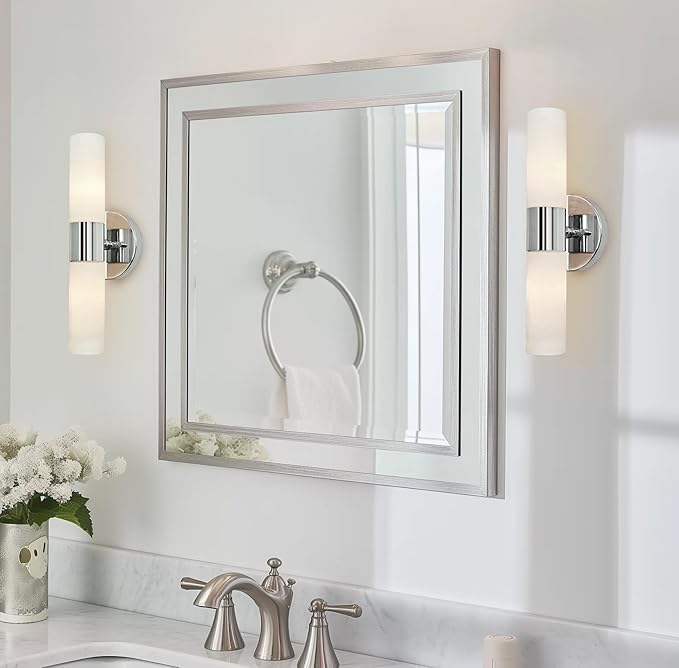 Kira Home Duo 14" Modern Wall Sconce with Frosted Glass Cylinder Shades, Linear 2-Light Wall Light, Chrome Finish