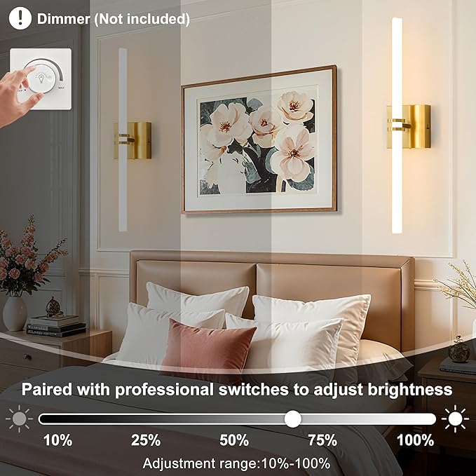 Bathroom Light Fixtures,Gold 18W LED 360° Full Lighting Modern Wall Sconce Vanity Ligh with 5-Color Dimmable 3000K-6000K, 22.05inch Vanity Lighting for Bath, Powder Room, Bedroom, Hallway