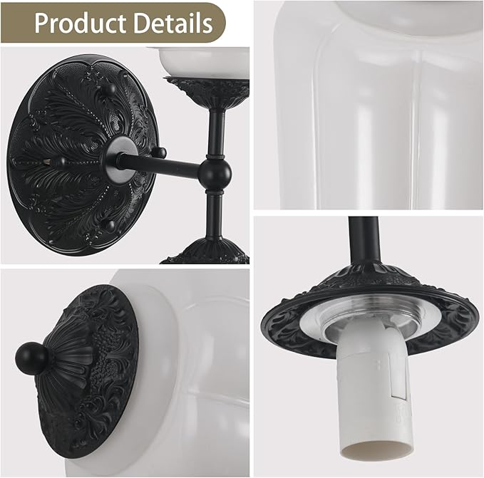 LOUSACE Vintage Milk White Glass Bathroom Vanity Light - 2-Light Wall Sconce with Aluminum Base & White Glass Shade - Wall Sconce Lighting for Bathroom Mirror Living Room Gallery (Bulbs Included)