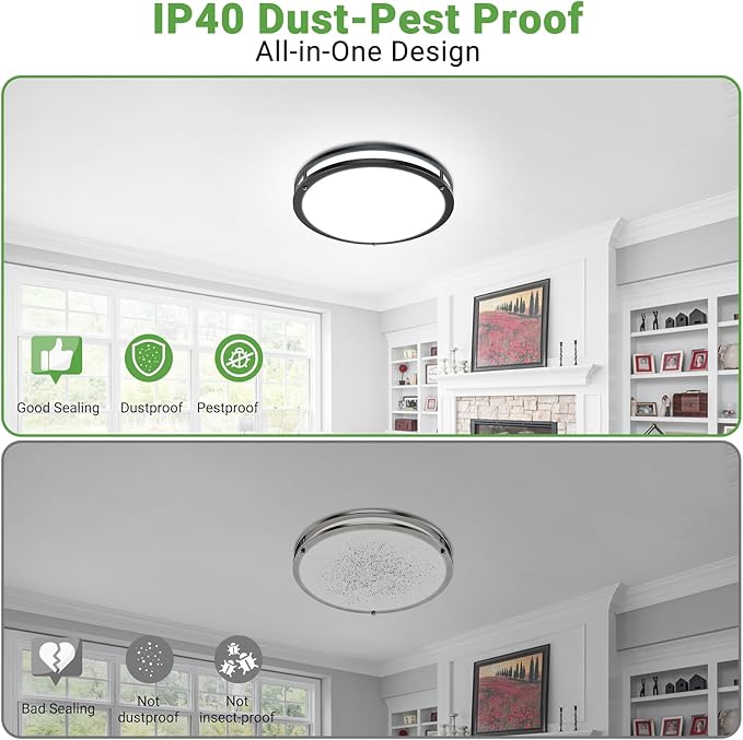 zemty 1Pack 10Inch Black LED Flush Mount Ceiling Lights, Dimmable 3000K-6500K Adjustable, 15W 1500LM Damp-Rated Light Fixture for Hallway, Kitchen, Bathroom, Closet, Laundry