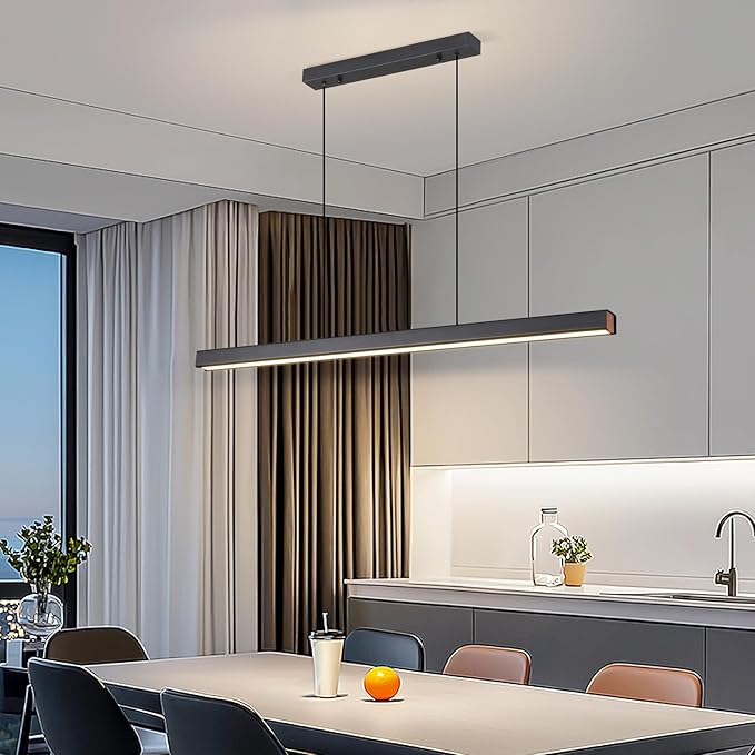Modern LED Linear Pendant Light, 70IN Ceiling Chandlier Light Fixtures Hanging with Remote Control 3000k-6500K Adjustable Color Temperature Island Light for Dining Room, Kitchen