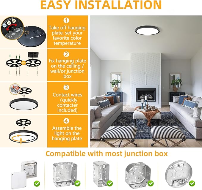 Led Flush Mount Ceiling Light,9 Inch 18w 1860lm,3000k/4000k/6000k 3CCT Selectable, Round Modern Flat Panel Super Slim Led Ceiling Light,for Living Dining Kitchen Bedroom Room (4Pack-Black)