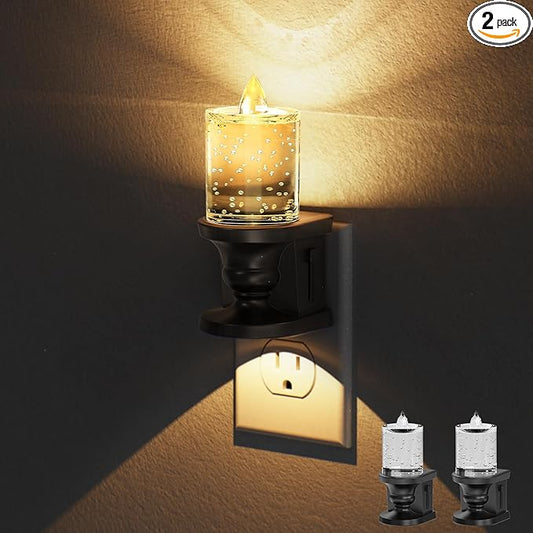 Briignite Flameless Candle Night Light, Bubble Night Lights Plug into Wall, Candle Nightlight with Light Sensor, Dimmable LED Night Light Plug in, Warm White 3000K Nightlight for Hallway Bathroom
