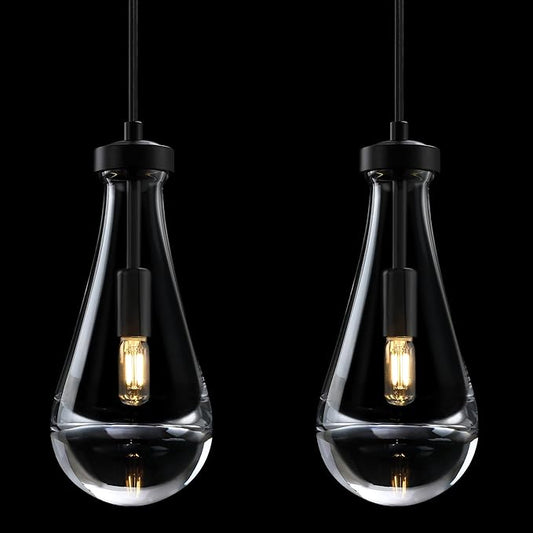 2 Pack 5 Inch Hanging Raindrop Crystal Glass Kitchen Island Modern Concise Pendant Ceiling Light Fixture,Black Finish for Kitchen Island Dining Room Bedroom Hallway,UL Listed