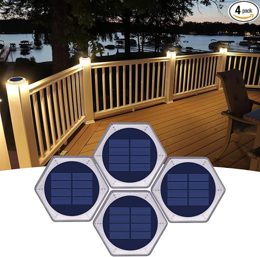 YiLaie Solar Dock Deck Step Lights for Outside Stick on Solar Powered Outdoor Waterproof Driveway Solar Lights for Stairs Flat Post Patio Boat Concrete Pathway Walkway Auto ON/Off (4 Pack)