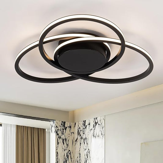 MADEM Room Decor 23.6'' Modern LED Ceiling Light Dimmable Flush Mount for Bedroom Black LED Chandelier Close to Ceiling Light for Living Room Dining Room Kitchen Hallway, 38W 3000K-6000K