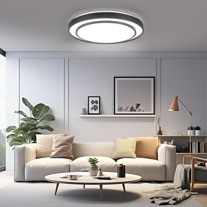 2Pack 20" LED Flush Mount Ceiling Light Fixture 5CCT, Black Dimmable Light Fixture Ceiling Mount 36W, Modern Simple Close to Ceiling Light Fixtures for Living Room,Kitchen, Bedroom