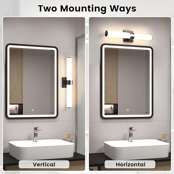 AIJIASI Black Vanity Lights for Bathroom, 22.8 Inch LED Vanity Light Modern Bathroom Light Fixtures, 18W Sconces Wall Lighting with Acrylic Shade for Mirror Bedroom Living Room Hallway 3000K