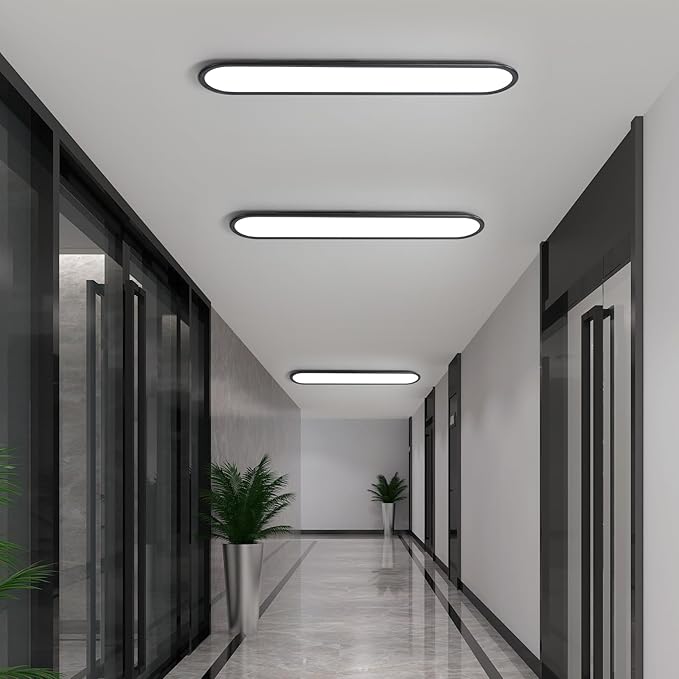 Ganeed LED Flat Panel Long Ceiling Light Fixture for Shop Lighting, 47.24" High Brightness Linear LED Ceiling Lamp, 51W Dimmable Low Profile Flush Mount Ceiling Light for Laundry Kitchen Office, Black