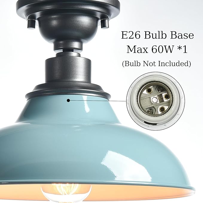 SAMTEEN Farmhouse Semi Flush Ceiling Light 12-Inch Light Blue Flush Mount Barn Ceiling Light Industrial Barn Light Fixture Ceiling Mount for Hallway Foyer Laundry Room