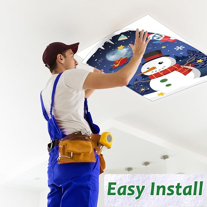 6 Pcs Fluorescent Light Covers with 60 Magnets Decorative for Classroom Ceiling Lights 4 x 2 Feet Magnetic Light Cover Filter Easy Install for Office Hospital Home Ceiling Supplies (Winter Snowman)