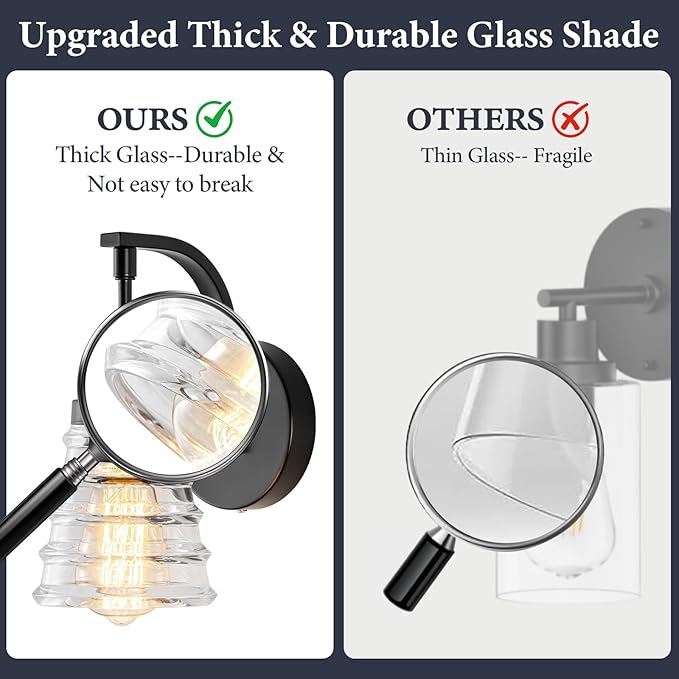 Modern Black Wall Sconce Light, 1-Light Bathroom Vanity Light with Clear Glass Shade for Mirror, Indoor Wall Mounted Fixture for Bedroom, Hallway, Entryway