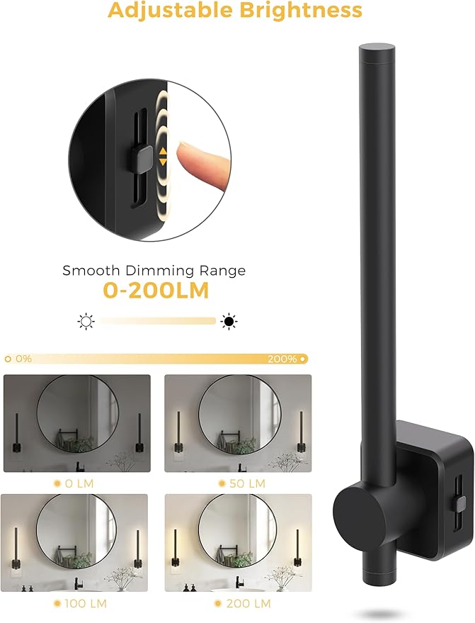 L LOHAS LED Night Light, Dimmable Night Lights Plug into Wall 0-200LM, Dusk to Dawn Sensor, 2W Bathroom Night Lights, Daylight 5000K, Modern Black Plug in Nightlight for Mirror Restroom,1Pack