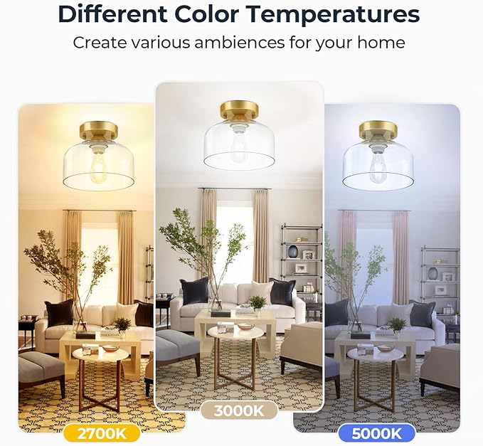 LACCEN Semi Flush Mount Ceiling Light Brushed Gold - Clear Glass Pendant Lamp Shade, Modern Farmhouse Light Fixture for Hallway Corridor Kitchen Entryway Bedroom, Bulb Not Included