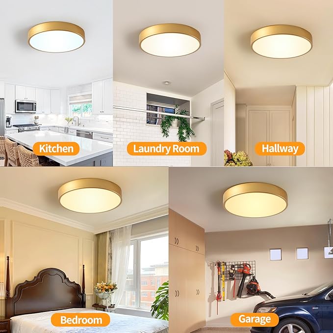 Gold Flush Mount Ceiling Light 15 inch LED Dimmable Ceiling Lamp Remote Control 36W 5CCT(2700K-5000K) Bedroom Lamp Light Fixture for Living Room Study Room Home Office Conference Room