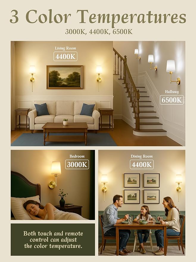 Battery Operated Wall Sconces Set of 2, Bronze Cordless Wall Lights with Rechargeable Magnetic Bulbs and Remote, Dimmable & 15 RGB Colors Wall Lamps for Bedroom Living Room Hallway 23Inch