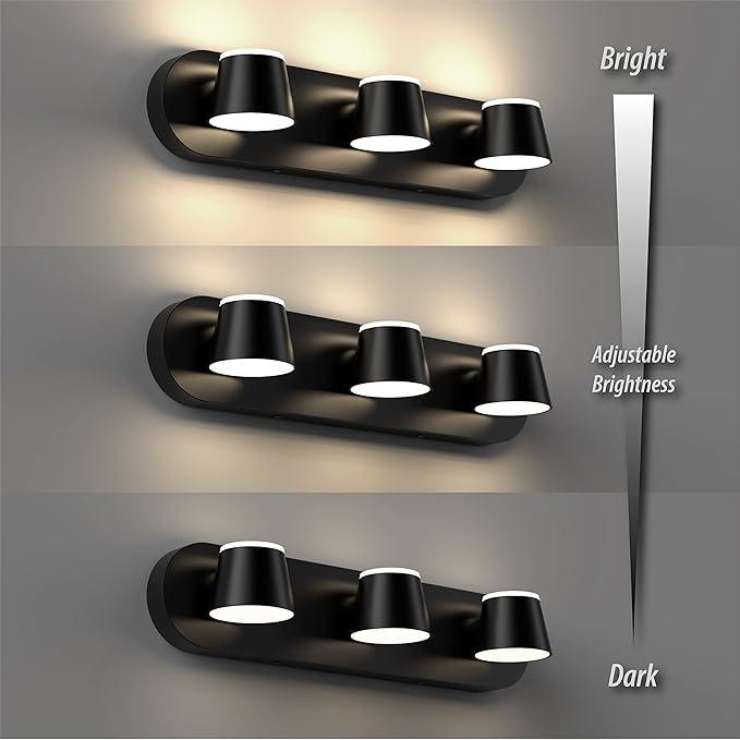 URSOLA 3 Light Bathroom Vanity Light, LED Black Vanity Light Fixtures, Up and Down Rotatable Dimmable, 20 inch Bathroom Lighting Fixtures Over Mirror