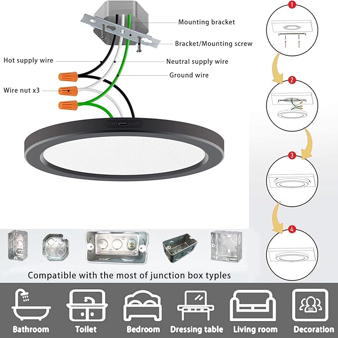 ETL Certified 7 inch Small LED Flush Mount Ceiling Light Dimmable,5000K Daylight Ultra Slim Round Flat Panel Ceiling Light Fixture,Modern Ceiling Lamp for Closet,Kitchen,Bathroom 1 Pack(Black)