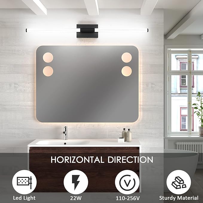 Modern LED Vanity Light, 360° Full Lighting Bathroom Light Fixture Over Mirror, 32W 5500K Cool White, Hardwired Wall Sconce, 40 Inch, Balck