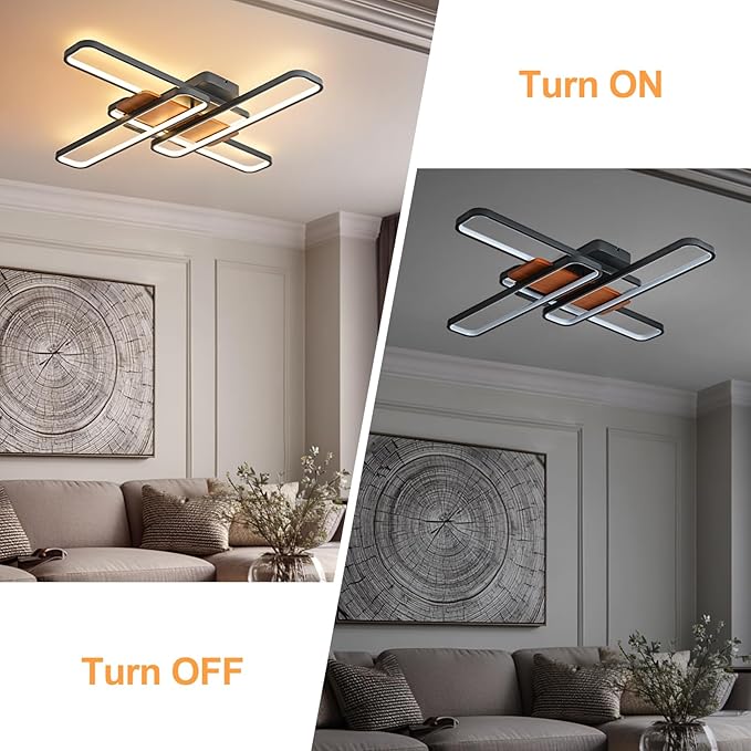37.4" Modern LED Ceiling Lights with Remote Control 160W Dimmable Wood Ceiling Light Chandeliers, 3000K–6500K Large Close to Ceiling Lighting Fixture for Living Room Bedroom Kitchen