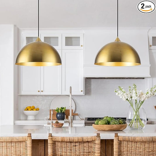 Gold Pendant Lights Kitchen Island 2 Pack, 14 Inch Gold Dome Pendant Light, Large Kitchen Pendant Light, Island Pendant Lights for Kitchen, Dining Room, Cafe