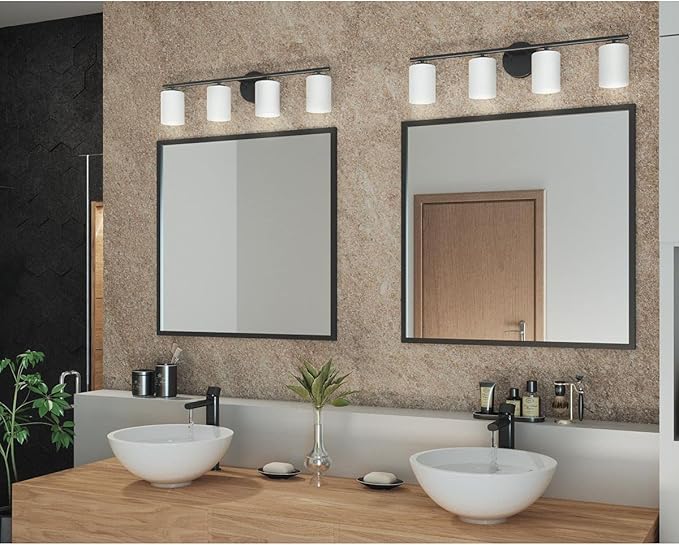 Replay Collection 4-Light Etched Glass Modern Bath Vanity Light Textured Black
