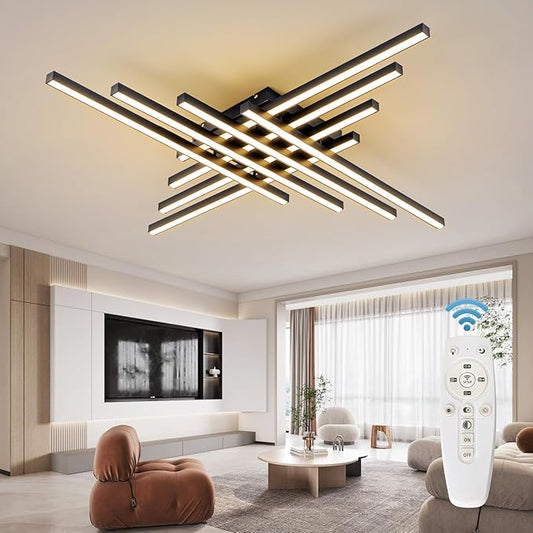 Flush Mount Ceiling Light Fixture 45.7" Modern Black Sputnik Dimmable LED Lamp with Remote Control Ideal for Bedroom Living Room Kitchen Room(8 Lights)