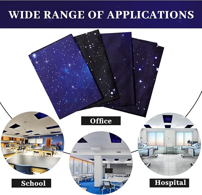 ROCEEI 8 Pack Fluorescent Light Covers, 4 x 2 Feet Magnetic Night Sky Covers Bulk for Ceiling Classroom Light, Reduce Glare, Easy Install, Filters for School, Home, Office, Hospitals Cubicle Decor