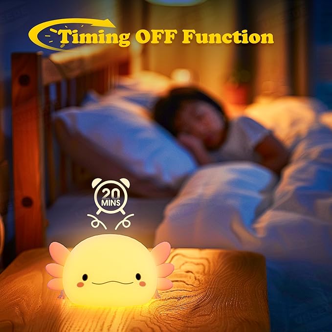 UNEEDE Axolotl Night Light for Kids, Animal Silicone Nursery Night Lamp, Rechargeable Table Lamp Bedside Lamp, Cute Room Decor Night Light for Bedroom Living Room Dining Desk Decor Gift Kawaii Toys
