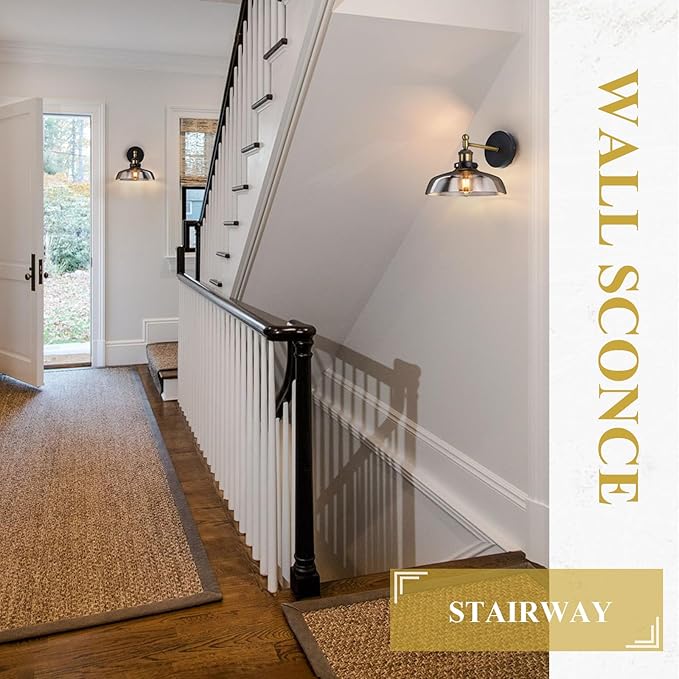 Vintage Wall Sconces Set of 2 Indoor 110V Hardwired Smoked Glass Wall Mounted Lamp Light Fixtures for Bathroom Vanity Kitchen Hallway Stairway, Anti-Rust Brushed Bronze Finish, E26 Base, WS-23061-D2