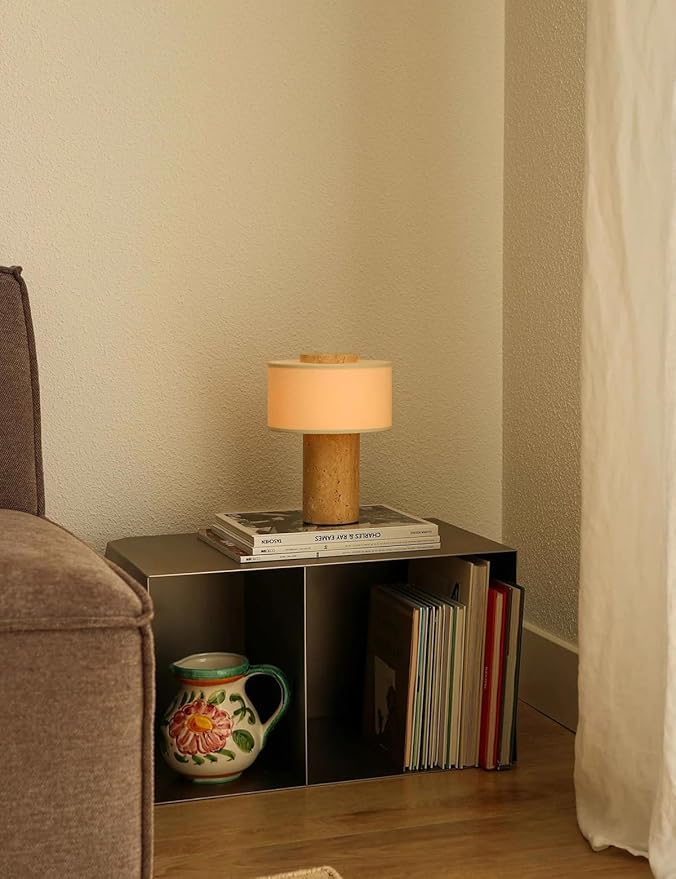 Stone Lamp, Natural Travertine Table Lamp 10 Inch Marble Wabi Sabi Light Fixture Organic Modern Home Decor Warm to Cool White Light for Bedside, Console, Entryway, Counter...(Plug-in Travertine Lamp)