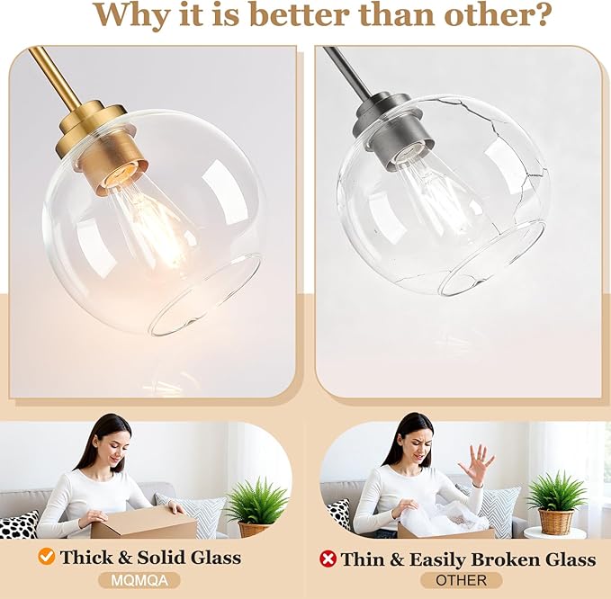 1 Pack 7.2-Inch Globe Pendant Lights, Mid Century Gold Pendant Light Fixtures, Globe Pendant Lights Kitchen Island with Milk Glass Shade Adjustable Hanging Fixture for Dining Room (Bulbs not Included)