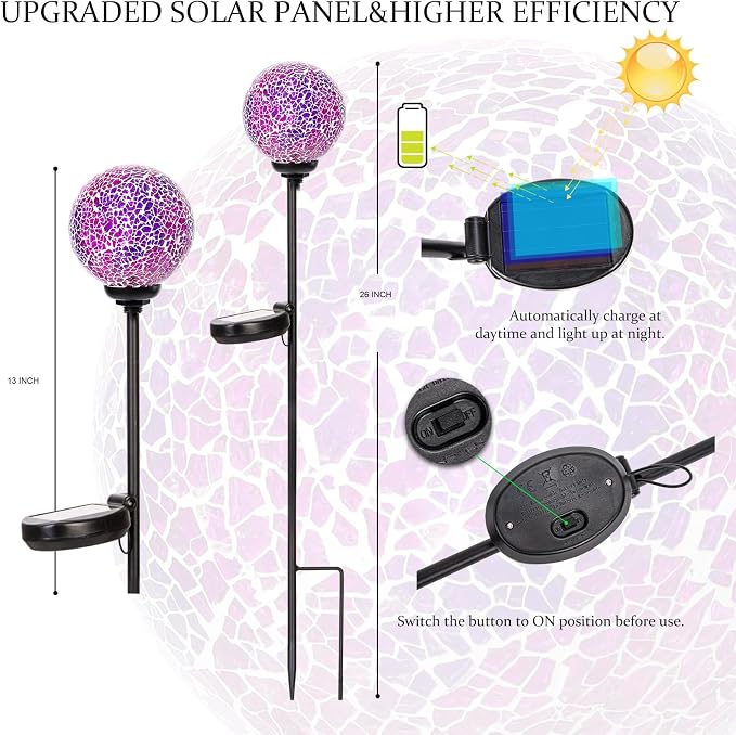 VCUTEKA Solar Garden Lights - Mosaic Solar Lights Outdoor Decor Pathway Light Waterpoof LED Stake Light for Landscape Lawn Patio Yard Decoration 1 Pack