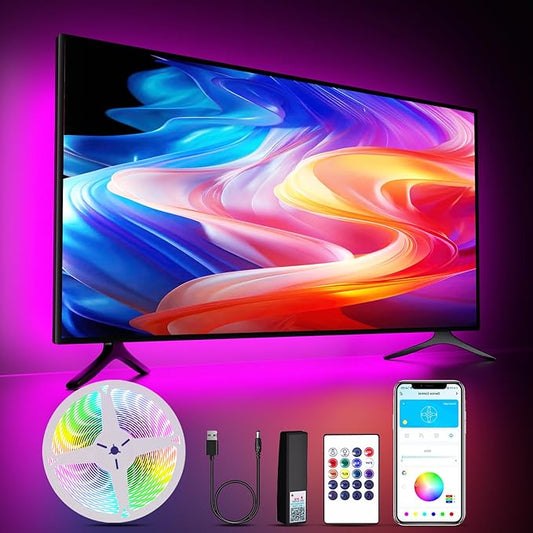 VOLIVO LED Lights for TV, 16.4FT Led Backlight for 45-85 inch TVs, Bluetooth RGB LED Lights Behind Television with Remote, USB Powered, Color Changing, Music Sync, for Gaming Room,Desk,Under Table