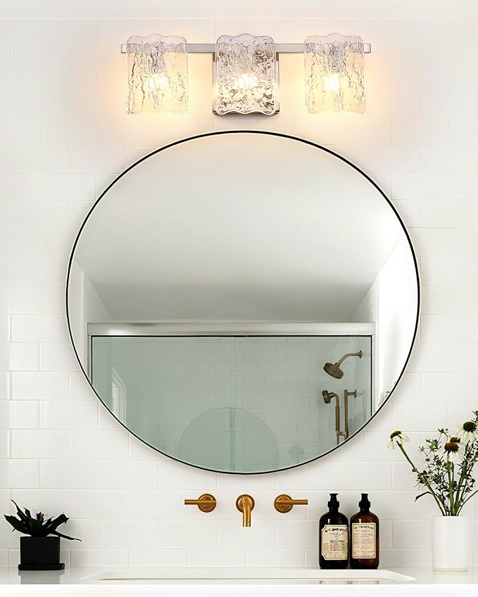3-Light Bathroom Vanity Light, Brushed Nickel Bathroom Light Fixture Over Mirror with Clear Glass, Modern Bath Wall Sconce Lighting for Bath Restroom, OS-MM5002-3BN