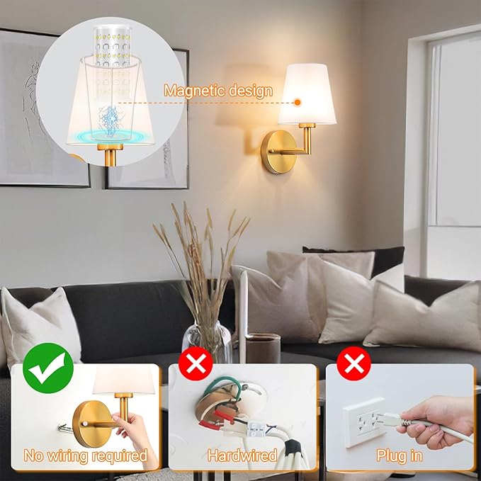 Nekhung Battery Operated Wall Sconces Set of 2, Wireless Wall Light with 10000mAh RGB Dimmable Magnetic Bulb, Rechargeable Wall Sconce with Remote Control for Bedroom Living Room