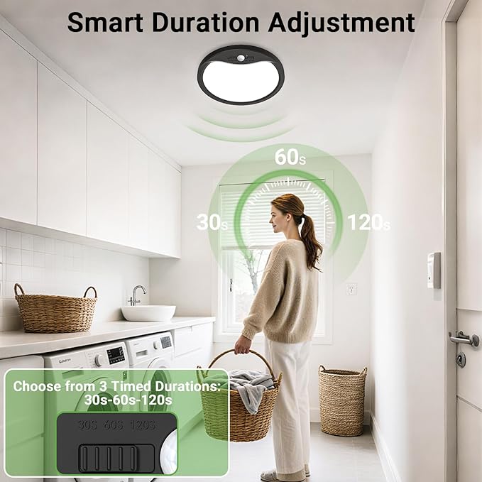 zemty 4Pack 7inch Motion Sensor Ceiling Lights Wired, 15W 1500lm 3CCT/3 Mode/30-120s Timer, Bright Black LED Flush Mount Light Fixture Motion Activated for Closet Pantry Hallways Stairwells Garage