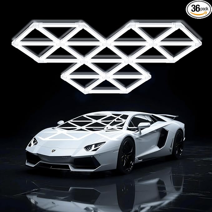 Hexagon Garage Lights 18 Triangle, Super Bright Hexagon LEd Light for Garage, Workshop, Basement, Home Gym, Car Detailing Shop 6500K 252W 30240LM Hex Light