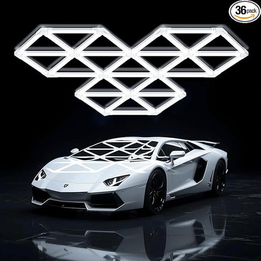 Hexagon Garage Lights 18 Triangle, Super Bright Hexagon LEd Light for Garage, Workshop, Basement, Home Gym, Car Detailing Shop 6500K 252W 30240LM Hex Light